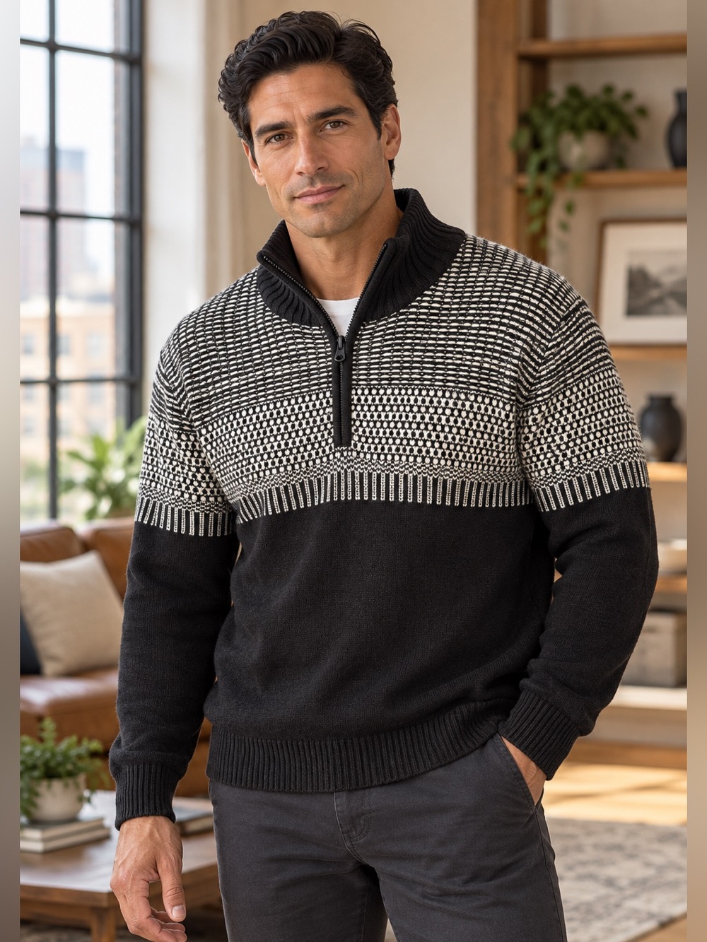 French Connection Men’s XXL Lambswool Blend Quarter-Zip Sweater